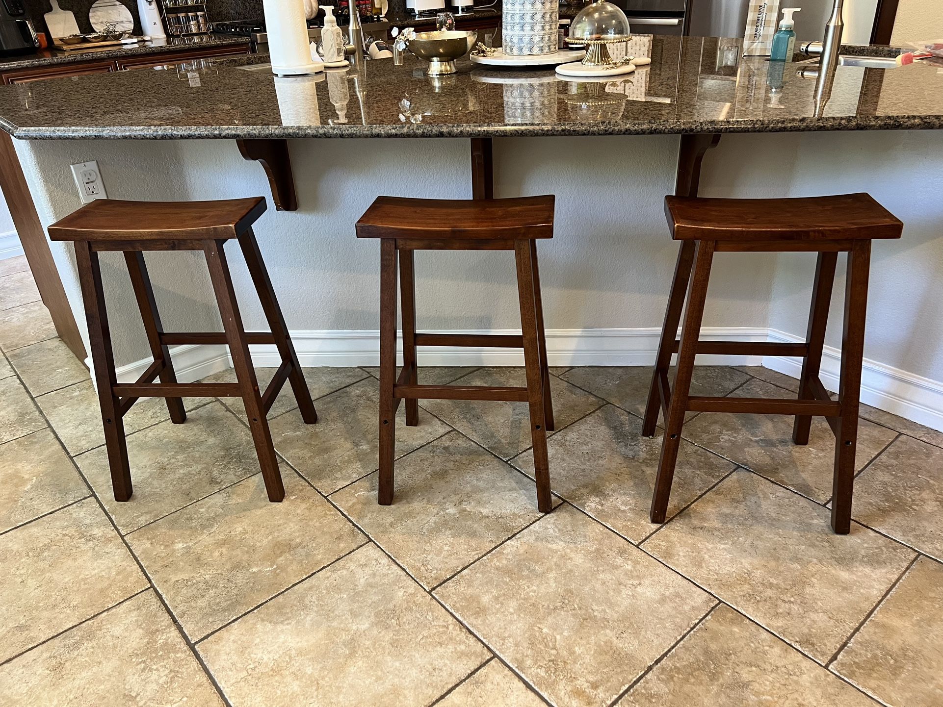 3 X Wood Seat Bar Stool