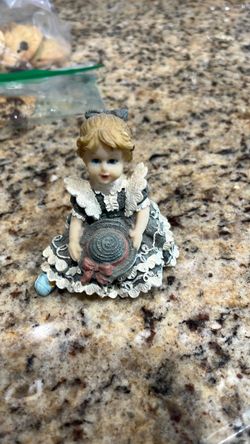 Resin Girl Figurine with Hat and Lace Dress