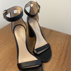 Stuart Weitzman Black Leather Ankle Strap Heels – Size 7.5