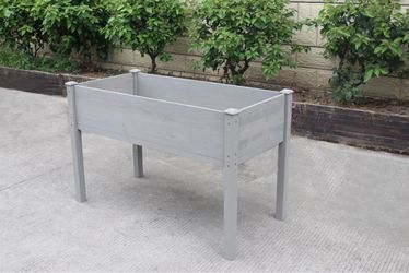 BTExpert 4ft Raised Garden Bed with Legs, 48x24x30in Grey Wood Planter Box with Liner for Vegetables, Flowers, Patio, Balcony