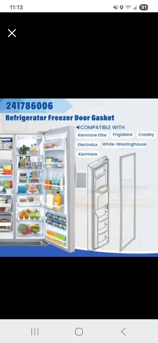 241786006 Freezer Door Gasket, 63x14" Freezer Gasket