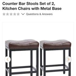 New $20 Each.. I Have A Few Avail....24 in. H Brown Upholated PU Leather Thick Saddle Seat Counter Bar Stools, Kitchen Chairs with Metal Base
