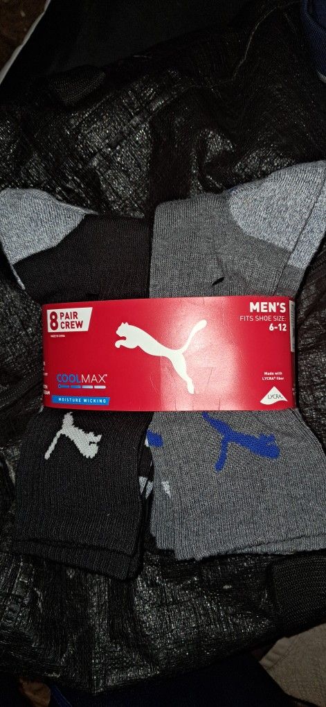 Puma Mens Socks (8 Count) Sizes 6-12 New In The Package