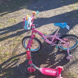 Little Girl's Bike And Scooter 