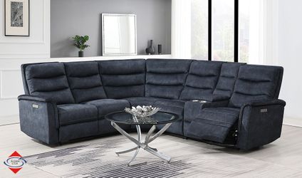 Kian USA 6-Piece Royal Blue Fabric Sectional with Console & 2 End Power Recliners