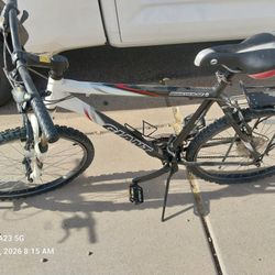 Sturdy Giant Boulder SE mountain bike. White, black, red, and grey frame