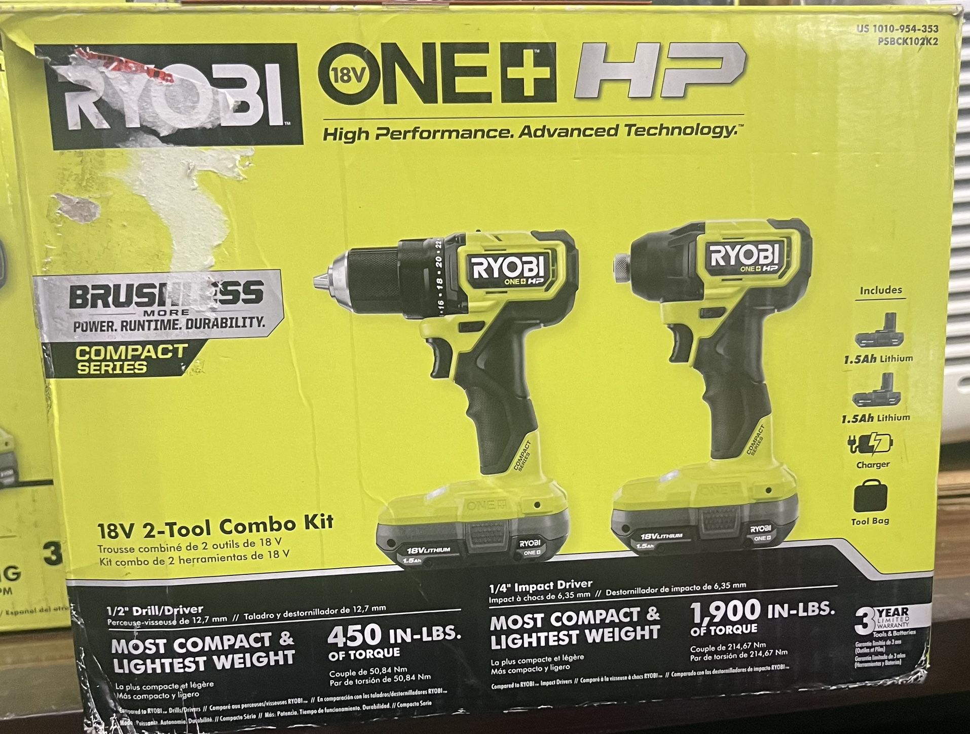 Ryobi 18v Brushless drill 1/4 impact driver 2-tool combo set Your Price $130
