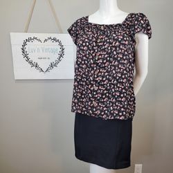 No Boundaries Floral Print Faux Button Up Top Short Sleeve Casual Juniors Size L