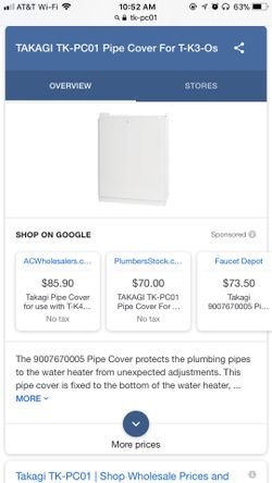 Takagi TK-PC01 pipe cover for use with tankless water heater