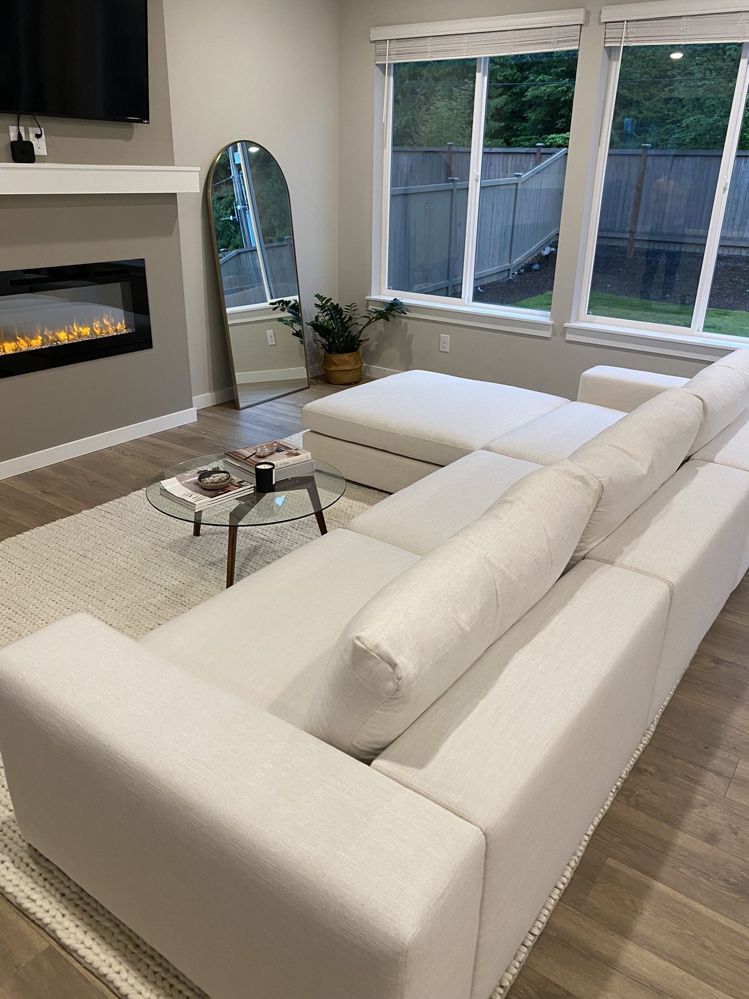 Linen Article 137” Modular Sofa + Ottoman– Quartz White