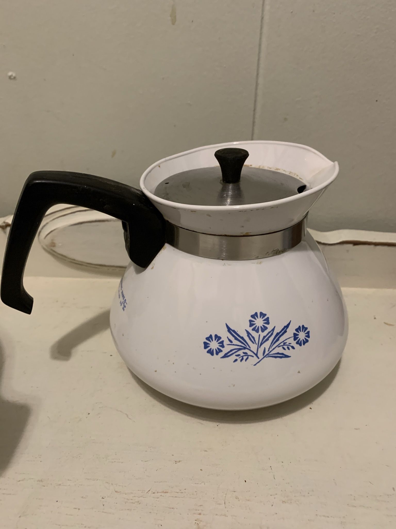 Vintage White Corning Ware Blue Cornflower Coffee tea pot