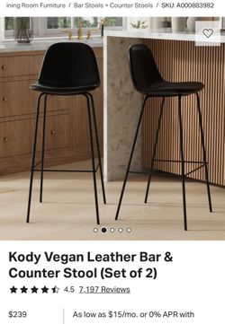 Kody Vegan Leather Bar & Counter Stool (Set of 2)