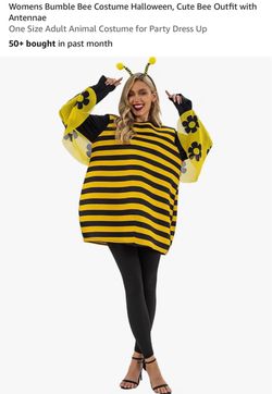 Womens Bumble Bee Costume Halloween, Cute Bee Outfit with Antennae One Size Adult Animal Costume for Party Dress Up