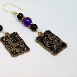 Black & Gold Tarot, Purple Beaded Earrings