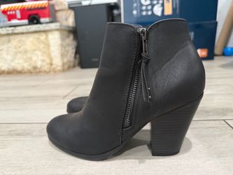 Black Leather Ankle Boots with Block Heel