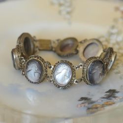 Antique 800 Silver Shell Cameo Link Bracelet (195)77