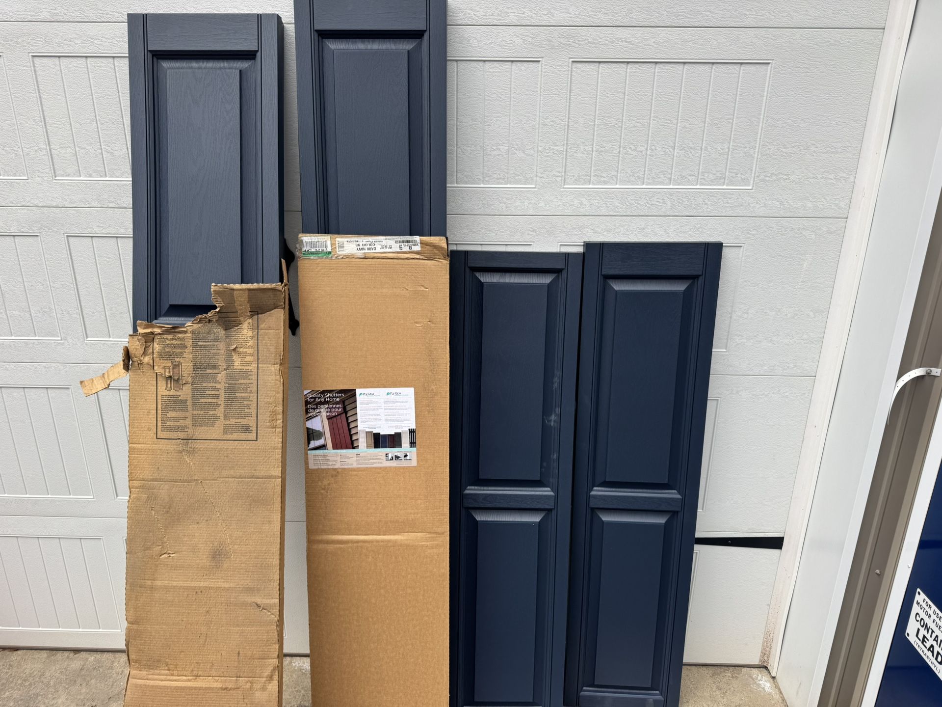 (2) Sets Dark Navy Vinyl Shutters 15” x 59”. $20 A Set. Must Pickup