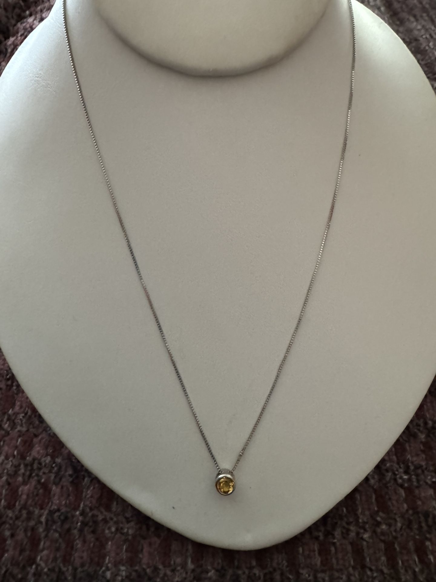 Vintage Sterling Topaz Pendant on Sterling Chain, 18"