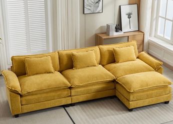 Modern Yellow 120" Sectional Sofa Comfy Cloud Couch (Great condition)