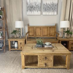 Rustic Pine Furniture Set – Coffee table, Cubes, and Ladder