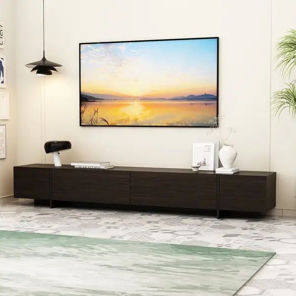 Modern TV Stand, UP to 80" Spacious Storage Media Console for Living Room - Brown