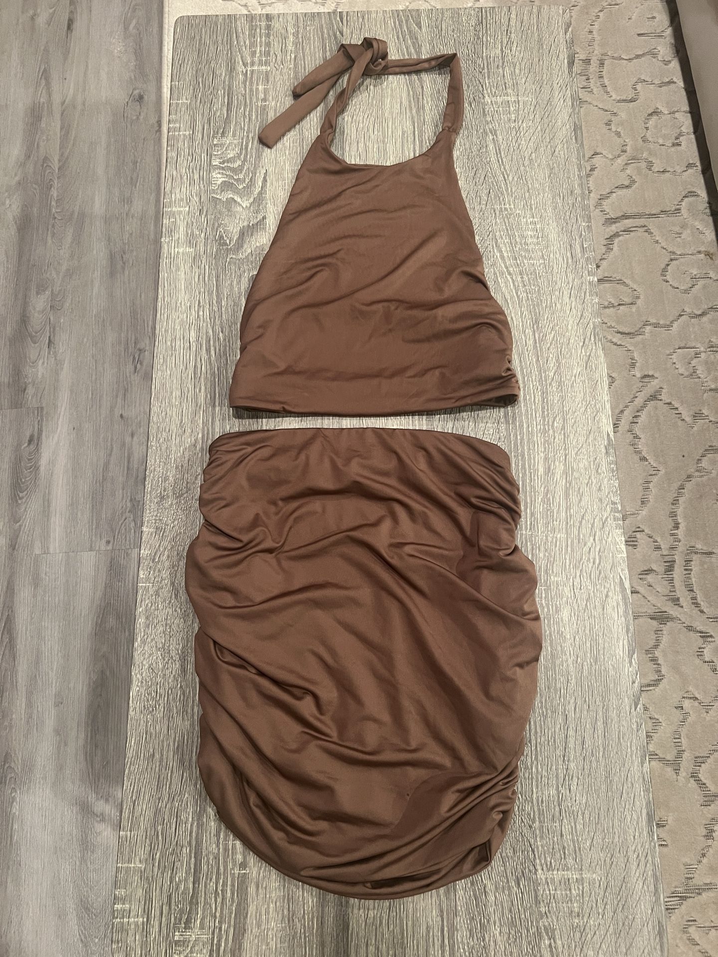 Brown Women's halter top/Skirt Set size medium