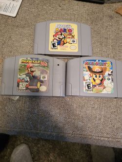 3 Nintendo 64 Games Paper Mario, Mario Kart , Mario Party 2 all authentic and Working