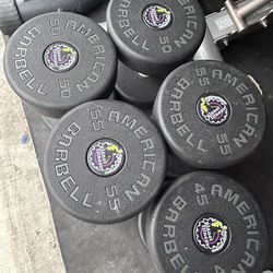 American Barbell Dumbbells 50s,55s & a single 45
