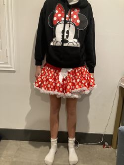 Minnie Mouse Costume. Disney Minnie Hooded Sweatshirt. Minnie Polka Dot Skirt