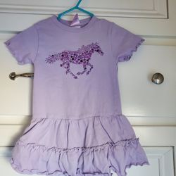Purple Dress With Horse Design And Built In Onsie  Size 6 Month
