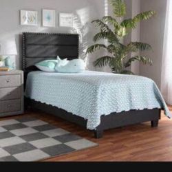 Dark Gray and Black Twin Bed With Nailheads (New In A Box)