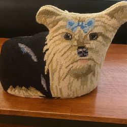 Vintage Embroidered Yorkshire Terrier Pillow
