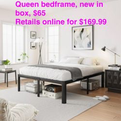 New In Box, 18 Inch Queen Metal Bed Frame With Rounded Corners, Heavy Duty Platform Bed, No Box Spring Needed, Easy Assembly