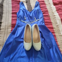 Blue Dress 👗 With Shoes Earrings And Necklace 