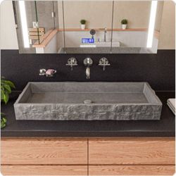 ALFI Brand ABCO39TR 39" Solid Concrete Trough Bathroom Sink - Gray Matte (Open Box)