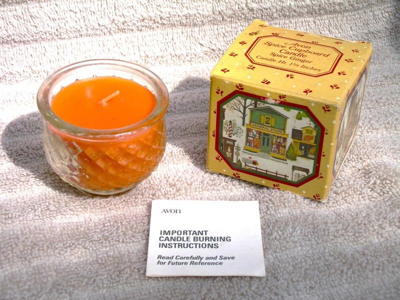 RARE Vintage 1982 Avon Cupboard Spice GINGER Holiday Glass Jar Wax Candle NEW with Instructions Box