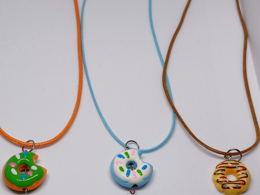 3 Donut Necklaces, Handmade, New, Fun Kid Or Adult Necklaces