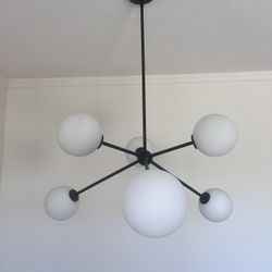 39 in. 6-Light Black Sputnik Pendant Light Fixture with Opal Glass Globe Shades