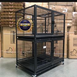 Double Stacked Dog Pet Cage Kennel Size 43” With Divider And Feeding Bowls New In Box 📦