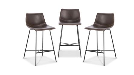Set of 3 POLY & BARK Paxton Leather Counter Stools 24 Inches 