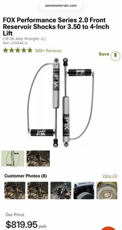 18+ Jeep Wrangler JL FOX Performance Series 2.0 Reservoir Shocks for 3.50 to 4-Inch Lift