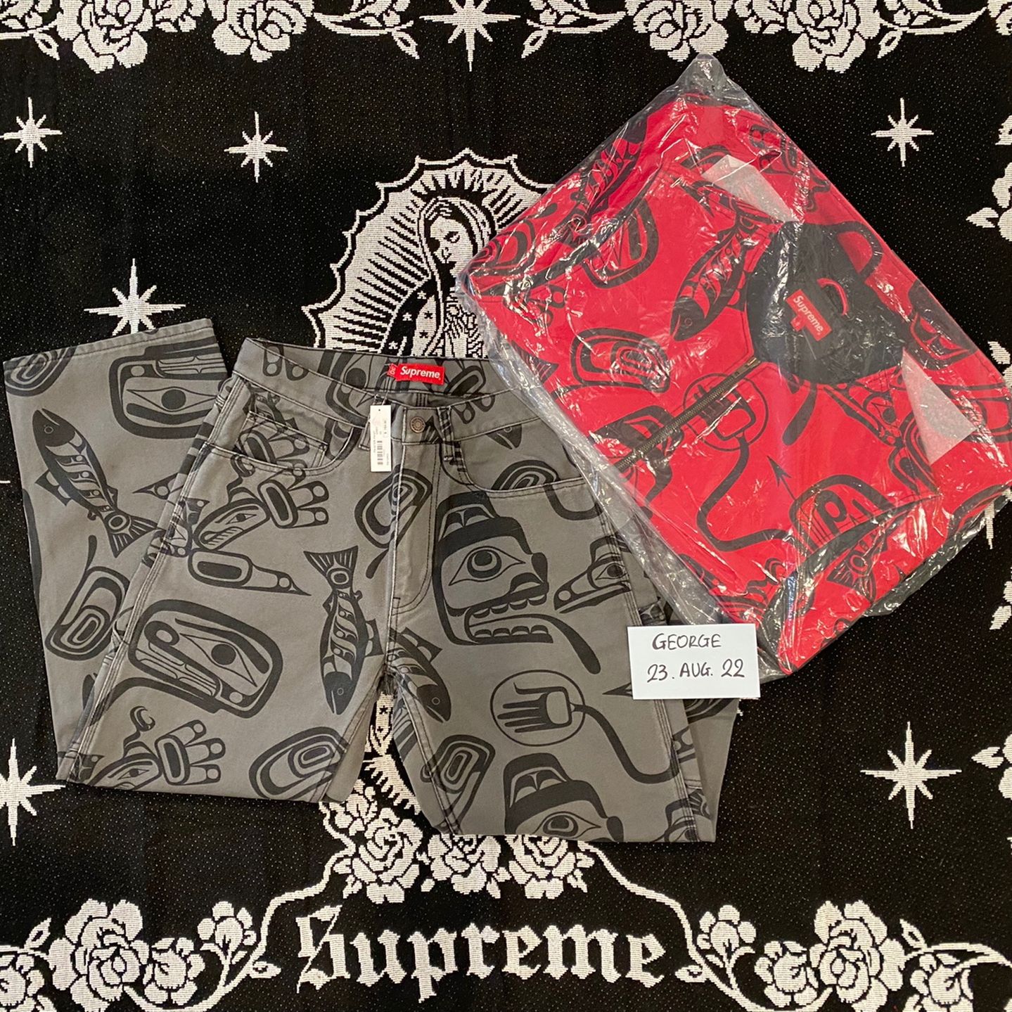 Supreme Haida Set, Work Vest (red S) & Painter Pants (grey 30