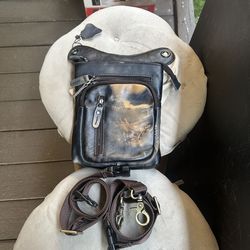 Water Resistant Canvas + Leather Motorcycle Fanny Waist Pack One Shoulder Drop Leg Thigh Bag For Men Women