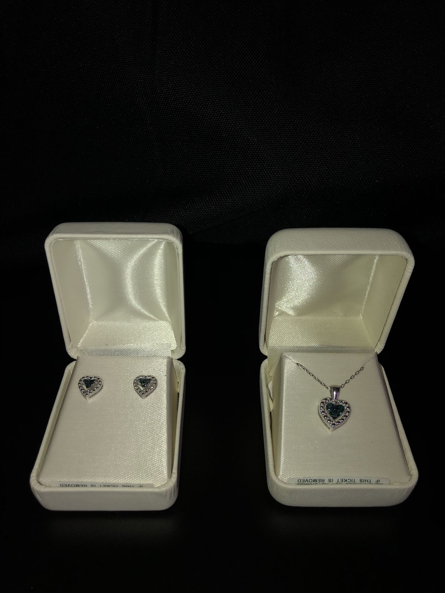 Sterling Silver Blue Diamond Pendant Necklace and Earrings set