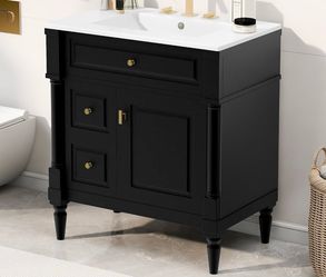 Assembled New Solid Wood Frame 30" Bathroom Vanity with Sink Freestanding Bathroom Cabinet