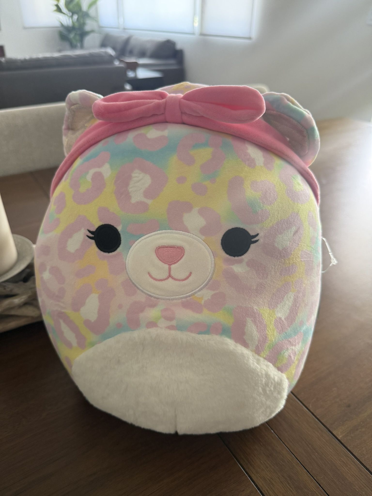 Squishmallows Original 12-Inch Michaela Rainbow Leopard with Pink Bandana - Official Jazwares Plush