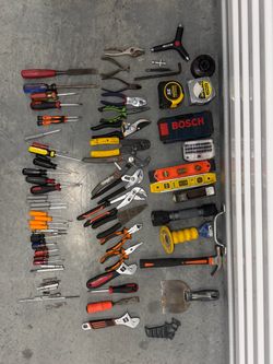 Massive 50+ Piece Hand Tool Lot - Screwdrivers, Pliers, Wrenches, Hammer, Drill Bits, Levels & ect.