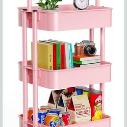 3 Tier Mesh Utility Cart, Rolling Metal Organization Cart with Handle and Lockable Wheels, Multifunc