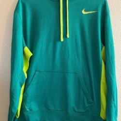 Nike Mens Hoodie Sweatshirt Medium Green Neon Swoosh Therma-Fit Front Pouch