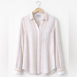 Rails Charli Merida Stripe Linen Rayon Button Down Shirt Womens Medium Pastel Stripe